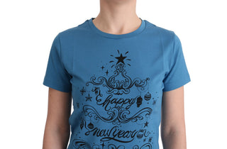 Chic Blue Cotton Tee With 2017 Print - Luxury for You