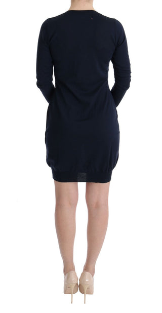 Elegant Over Knee Blue Wool Dress - Luxury for You