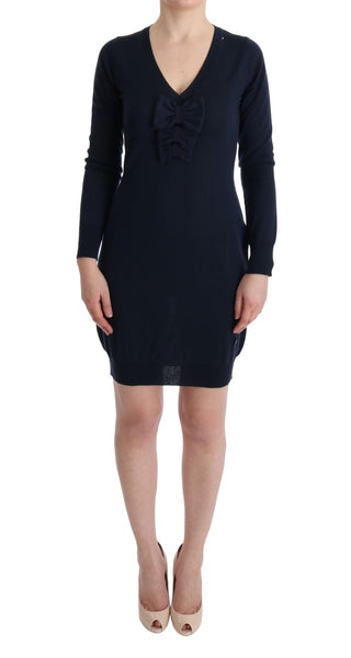 Elegant Over Knee Blue Wool Dress - Luxury for You