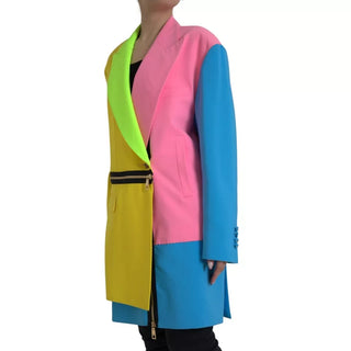 Multicolor Patchwork Peak Lapel Coat Jacket