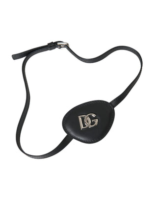 Black Calfskin Leather Metal Dg Logo Eye Patch