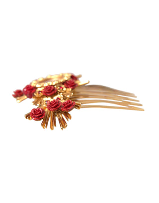 Gold Brass Crystal Heart Floral Hair Comb