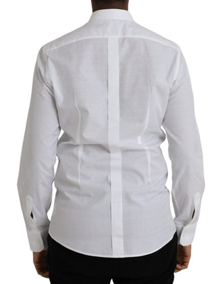 White Logo Cotton Men Dress Gold Shirt