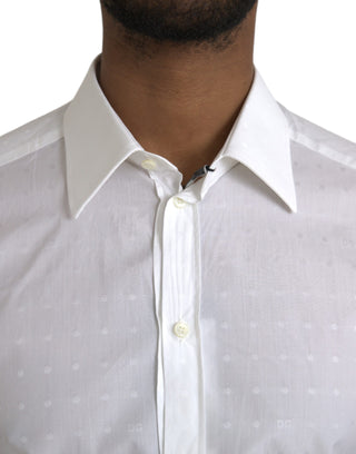 White Logo Cotton Men Dress Gold Shirt