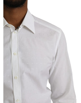 White Logo Cotton Men Dress Gold Shirt