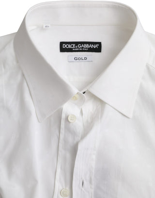 White Logo Cotton Men Dress Gold Shirt