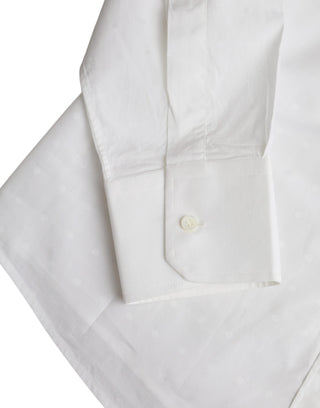 White Logo Cotton Men Dress Gold Shirt