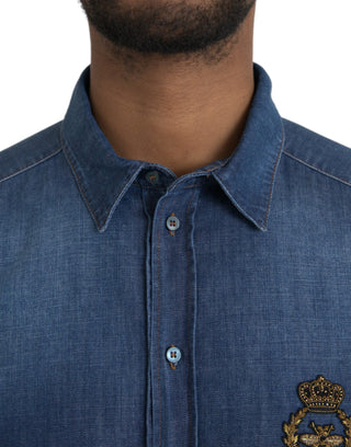 Blue Crown Bee Cotton Denim Gold Shirt