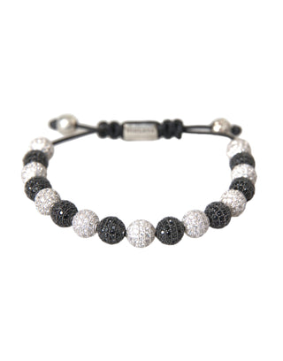 Cz Crystal Ball Black White Beaded Bracelet