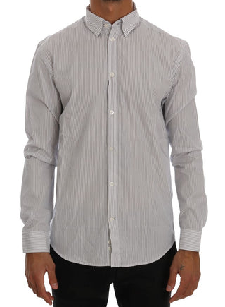 Elegant White & Blue Striped Casual Shirt - Luxury for You