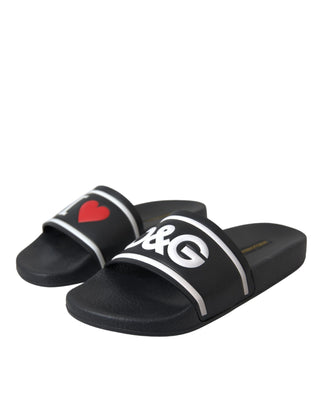 Black Leather I Love D&g Sandals Slides Shoes