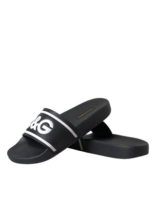 Black Leather I Love D&g Sandals Slides Shoes