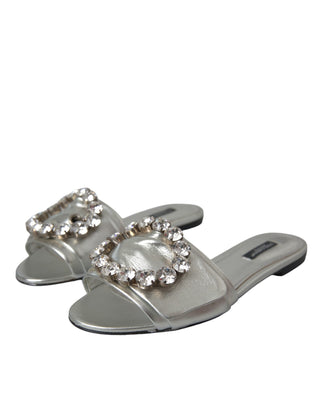 Silver Crystal Leather Flats Sandals Shoes