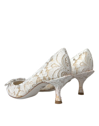 White Floral Lace Dg Crystal Pumps Shoes