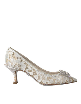 White Floral Lace Dg Crystal Pumps Shoes