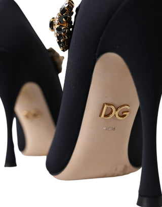 Black Mary Jane Jersey Crystal Pumps Shoes