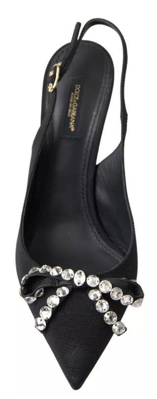 Black Crystal Embellished Slingback Heel Shoes