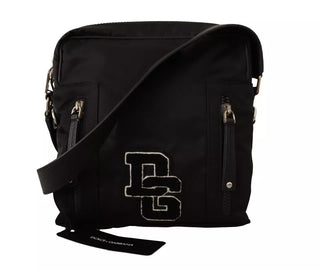 Black Nylon Leather Dg Logo Patch Messenger Cross Body Bag