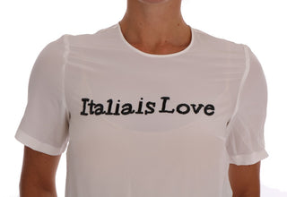 Silk Sequined 'italia Is Love' White Blouse - Luxury for You