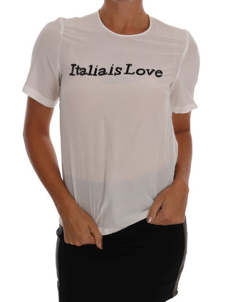 Silk Sequined 'italia Is Love' White Blouse - Luxury for You