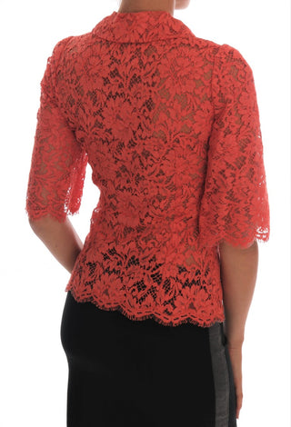 Elegant Orange Floral Lace Crystal Cardigan Blouse - Luxury for You