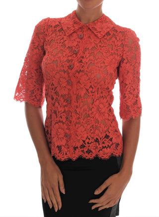 Elegant Orange Floral Lace Crystal Cardigan Blouse - Luxury for You