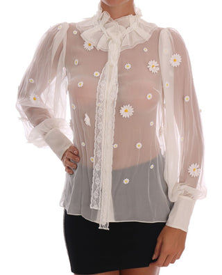 Elegant White Silk Daisy Blouse - Luxury for You