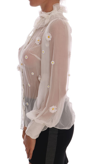 Elegant White Silk Daisy Blouse - Luxury for You