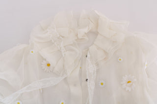 Elegant White Silk Daisy Blouse - Luxury for You