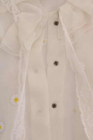 Elegant White Silk Daisy Blouse - Luxury for You