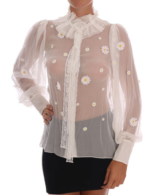 Elegant White Silk Daisy Blouse - Luxury for You