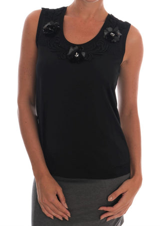 Black Floral Sequined Cami Blouse - Luxury for You