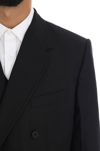 Elegant Black Wool Three-piece Suit - Luxury for You