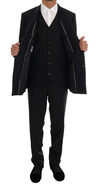 Elegant Black Wool Three-piece Suit - Luxury for You