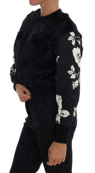 Floral Brocade Black Fur Sweater - Luxury for You