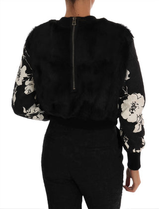 Floral Brocade Black Fur Sweater - Luxury for You