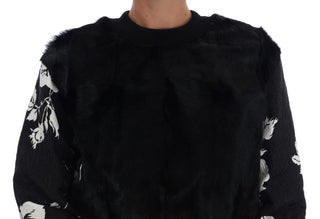 Floral Brocade Black Fur Sweater - Luxury for You