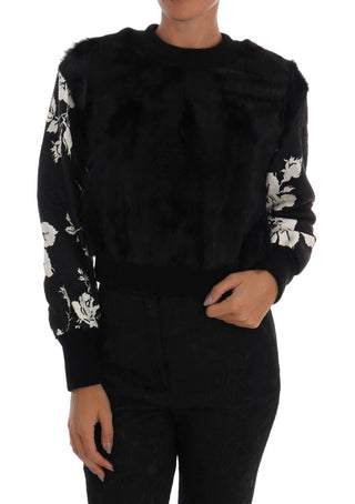 Floral Brocade Black Fur Sweater - Luxury for You