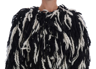 Black And White Fringed Wool Coat Jacket - Luxury for You