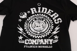 Chic Black Crewneck Tee With 'riders' Motif - Luxury for You