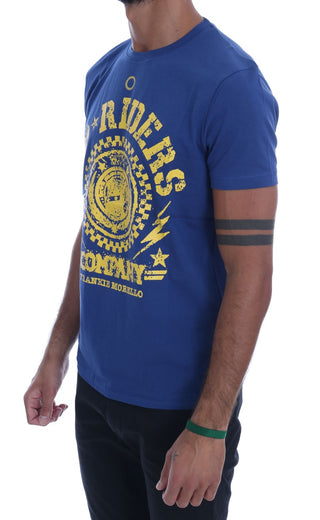 Stylish Blue Riders Motif Cotton Tee - Luxury for You