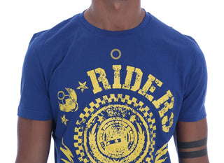 Stylish Blue Riders Motif Cotton Tee - Luxury for You