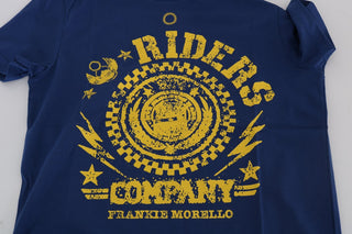 Stylish Blue Riders Motif Cotton Tee - Luxury for You