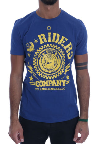 Stylish Blue Riders Motif Cotton Tee - Luxury for You