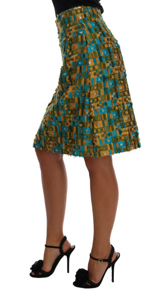 Elegant Green Jacquard High Waist Skirt - Luxury for You