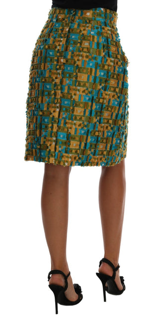 Elegant Green Jacquard High Waist Skirt - Luxury for You