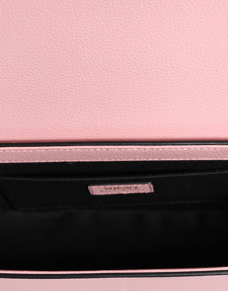 Pink Grainy Calf Leather Logo Crossbody Shoulder Bag