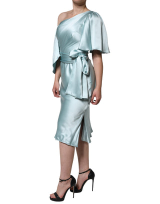 Mint Green Silk Fit Cut One Shoulder Dress