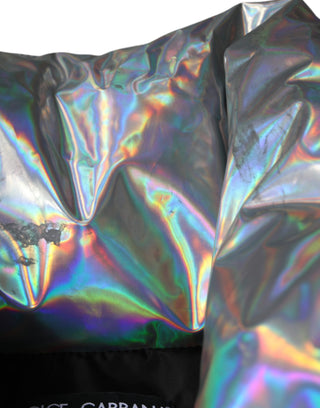 Silver Iridescent Puffer Full Zip Coat Jacket