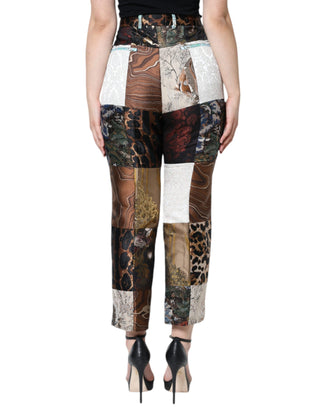 Multicolor Patchwork Jacquard High Waist Pants